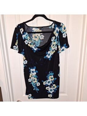 George Black Floral Top Large 12 14
